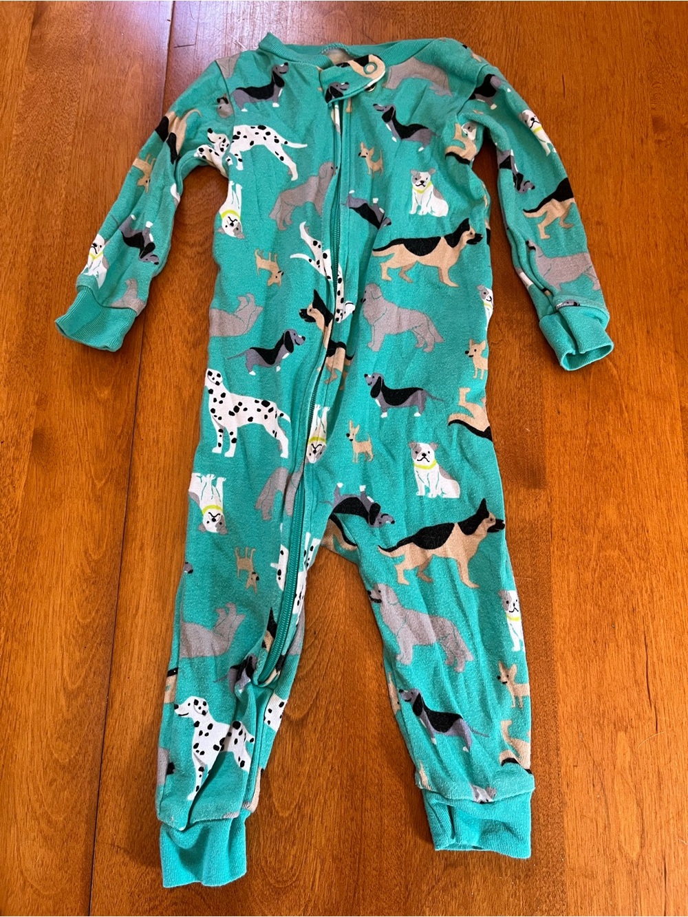 Simple Joys Teal Dog Print Zip-Up One-Piece Footie 6-9 months
